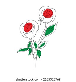Two rose flower line art drawing style, The rose sketch black linear isolated on white background, And the best rose line art vector illustration..