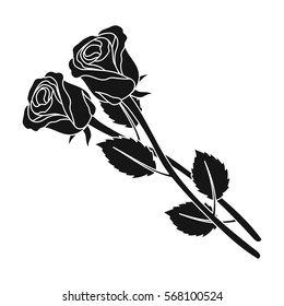 Two roses icon in black style isolated white background  Funeral ceremony symbol stock vector illustration 