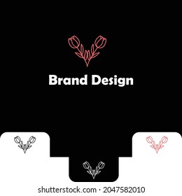 Two roses logo design template, creative and minimalist logos.