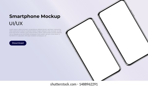 Two rotated mobile phones mockup for user interface, user experience presentation. Smartphone template. Mobile app design concept for websites, landings. Vector eps 10.