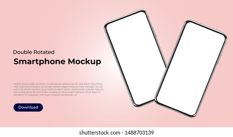 Two rotated smartphones mockup templates for user interface, user experience presentation. Mobile app design concept for websites, landings. Vector eps 10.