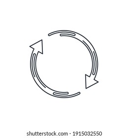 Two Rotating Arrows In A Circle. Cycle,resumption , Repeat. Vector Line Icon Isolated On White Background.