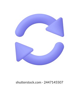 Two rotating arrows in a circle. Refresh, reload, recycle and update symbol. 3d vector icon. Cartoon minimal style.