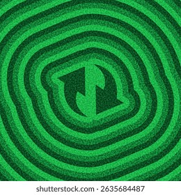 Two rotating green arrows form a bold eco symbol on a ripple background. Vector illustration.