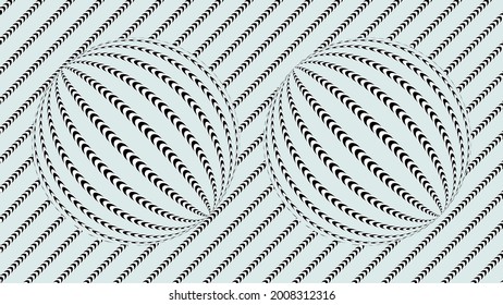 Dos esferas giratorias Patrón geométrico rayado. Doble ilusión óptica sobre fondo blanco. Ilustración del vector