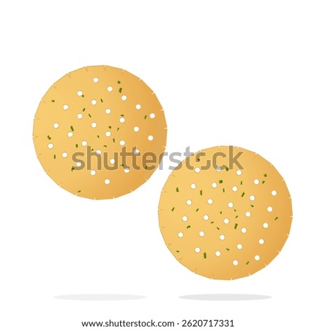 Two round crackers. Illustration of food, snacks. Healthy snack.