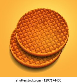 Two round grooved waffles on a yellow background.