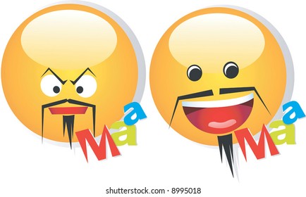 two round icons having human face	