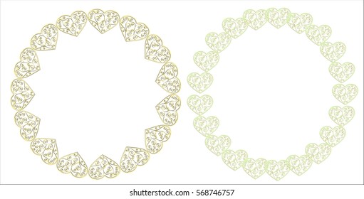 Two round orange and green beautiful lace framework of paper hearts
