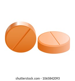 Two round orange pills with cutting line on white background