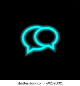 Two round overlapping speech bubbles blue glowing neon ui ux icon. Glowing sign logo vector