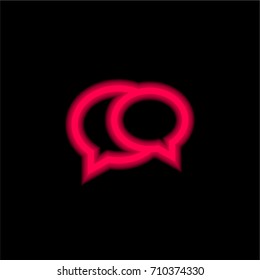 Two round overlapping speech bubbles red glowing neon ui ux icon. Glowing sign logo vector
