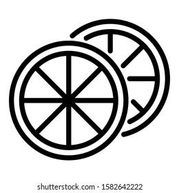 Two round slices of lemon icon. Outline two round slices of lemon vector icon for web design isolated on white background
