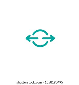 Two rounded blue opposite horizontal arrows in circle isolated on white. Flat icon. Exchange icon. Good for web and software interfaces. Flip flop pictogram.