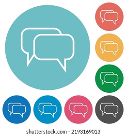 Two rounded square chat bubbles outline flat white icons on round color backgrounds