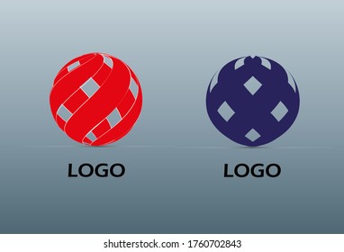 Two round-shaped vector logos in blue and red