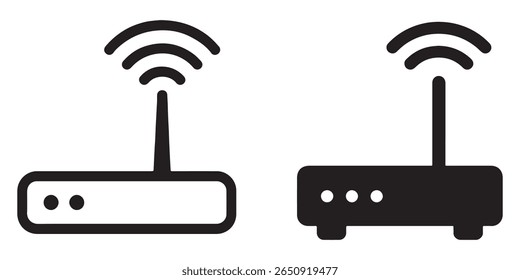 Two router icons in black and white simple vector graphic
