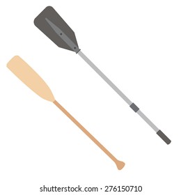 Two rowing oars vector isolated. Wooden oar. Grey, plastic oar. Boat oar svg