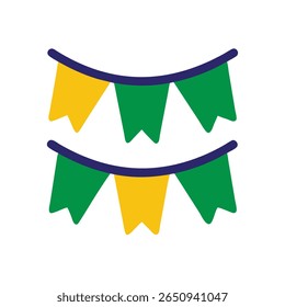 Two rows Brazilian flag color pennant banners green yellow blue on vector