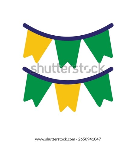 Two rows Brazilian flag color pennant banners green yellow blue on vector