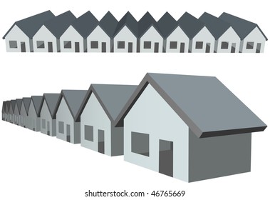 Dos filas de símbolos de casas conectadas como construcción de condominio.