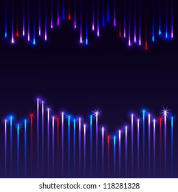 Two rows of fireworks on the dark blue background with space for message