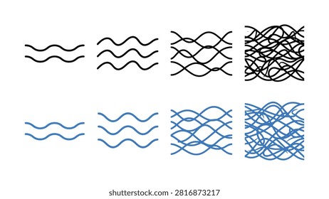 Two rows of line art depict waves evolving into tangled complex patterns