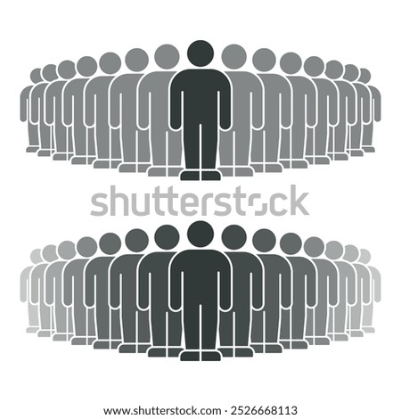 Two Rows of People Standing in Concentric Formation with Central Figure Emphasized for Leadership or Focus