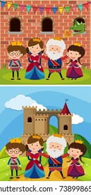 Two royal families at the castle illustration