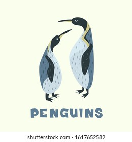 two Royal vector penguins children's illustration