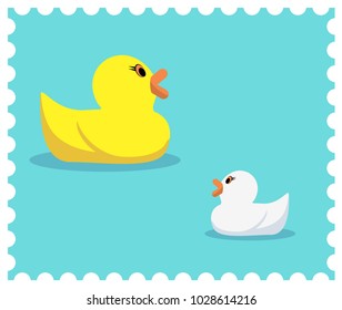Two rubber duck illustration. Candy colors vector flat icon.