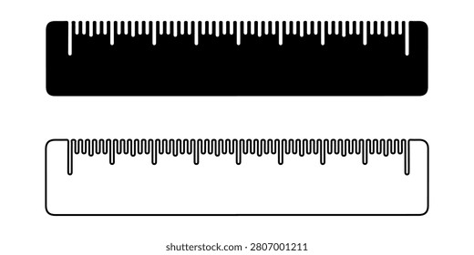 Two rulers with paint dripping effect one solid black and one outlined isolated on white background