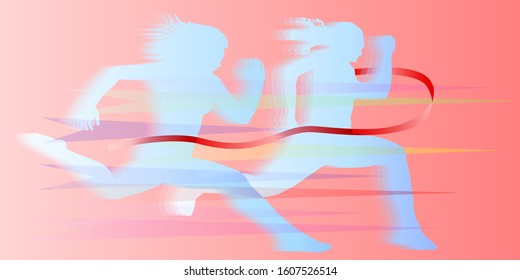 Two runners at the finish line. Vector illustration.