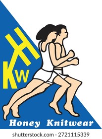 Two runners jogging forward sportswear honey knitwear initials blue white background