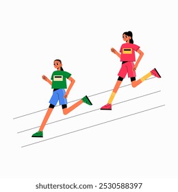 Two runners in a race symbolizing competition, sports, and healthy lifestyle in flat vector illustration, isolated on white background.