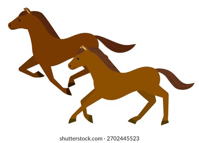 Dos caballos jóvenes corriendo descalzos