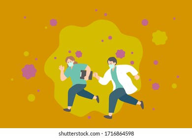 two running doctors - vector illustration