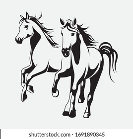 Two running Horses vector illustration