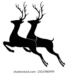 Two running and jump Deer background vector illustration. Christmas background with deer icon vector.