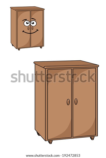 Two Rustic Wooden Cupboards Wardrobes Bedroom Stock Vector