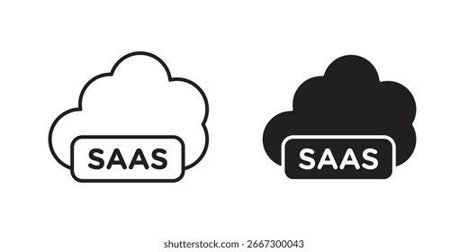 Two SaaS icons, one line art and one solid, are displayed against a white background. Ideal for software, technology, and cloud computing concepts.