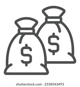 Two sacks of money line icon, west desert and bank concept. Vector graphics. Money bags with dollar sign on white background, outline style icon for mobile or web design