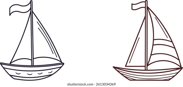 Two Sailboats Outline Vector Illustration Maritime Transport Nautical Vessels Symbol