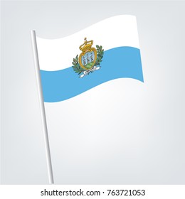 Two Sammarinese crossed flags. Combined San Marino isolated on white. Language learning, international business or travel concept.