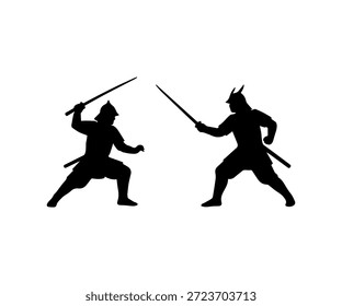 Dois guerreiros samurais se envolvem em um combate dinâmico de luta de espada