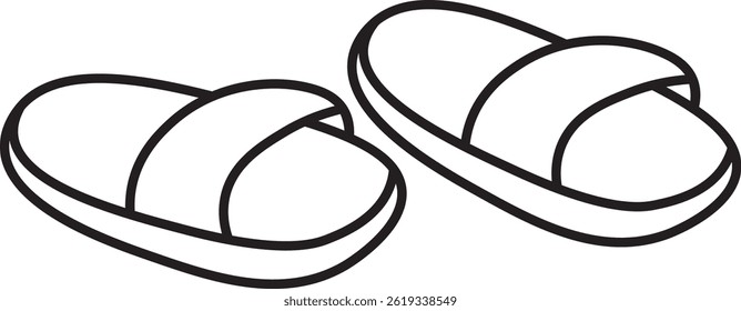 Two sandals are depicted in a clean line drawing style.  A pair of simple slippers is shown for summer wear. Cartoon vector illustration