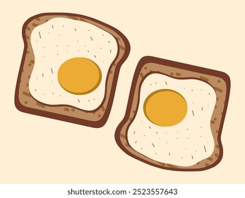 Two sandwiches with fried eggs. Toast, breakfast, healthy food, snack. Vector illustration