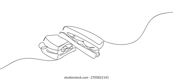 Dos sándwiches en una línea continua una línea de Ilustración vectorial.