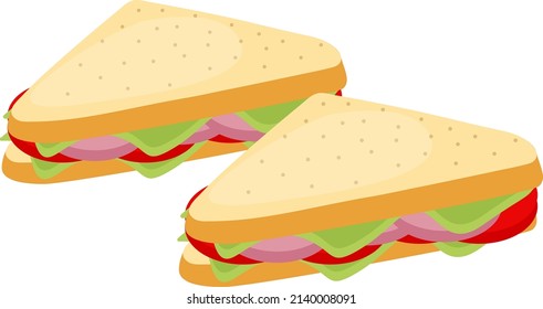 Two sandwiches with salad, illustration, vector on a white background.