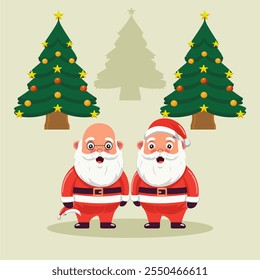 two santa claus with christmas tree theme